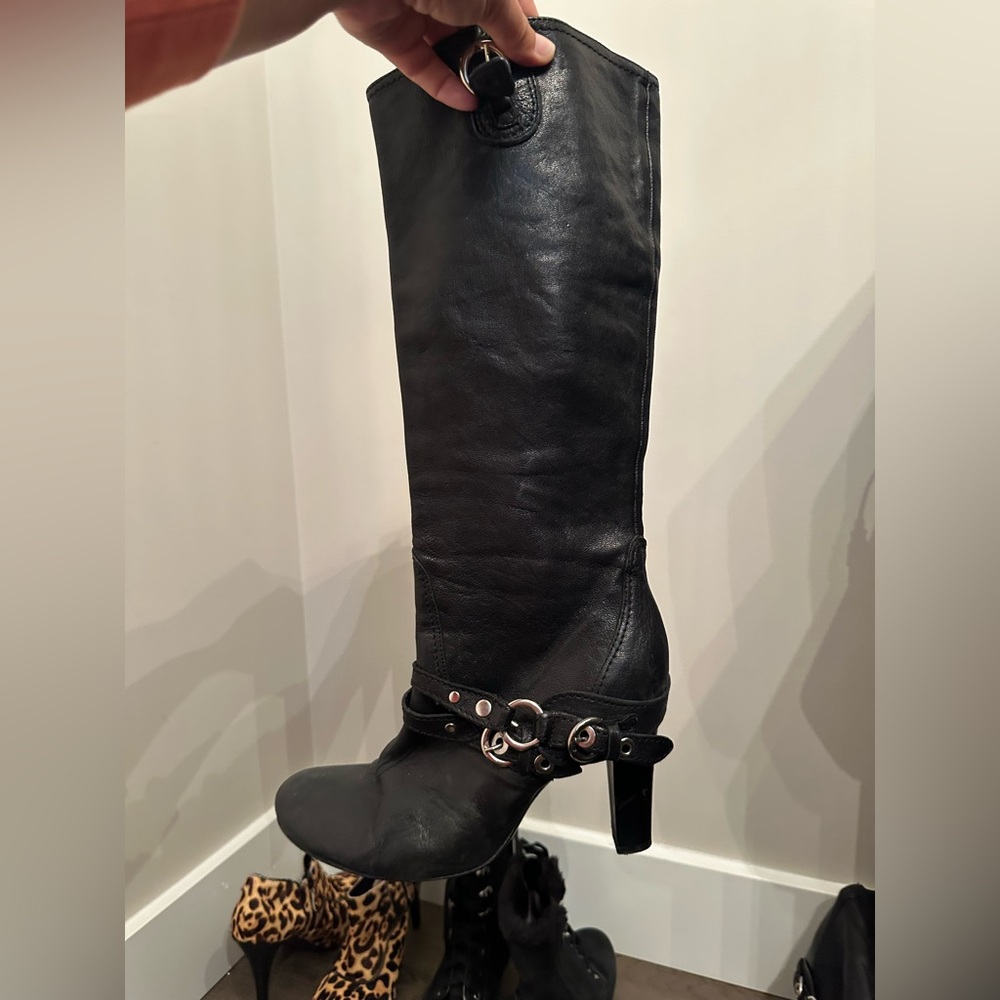 Made in Italy Black Leather Knee-High Boots